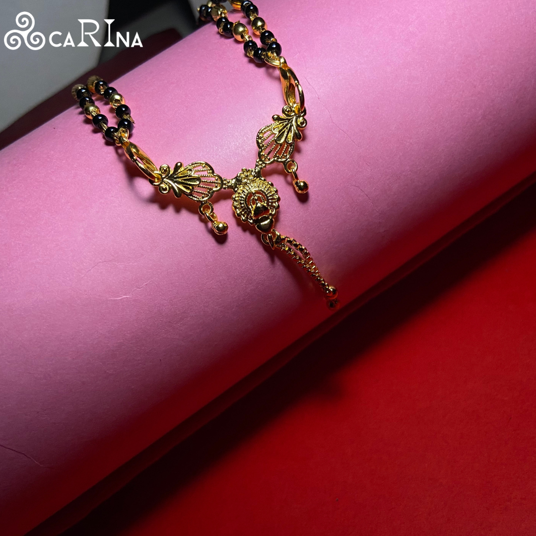 Traditional Gold-Plated Double-Layer Mangalsutra with Floral Pendant