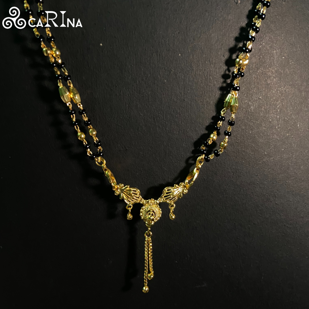 Traditional Gold-Plated Double-Layer Mangalsutra with Floral Pendant
