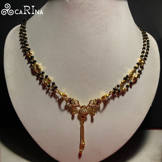Traditional Gold-Plated Double-Layer Mangalsutra with Floral Pendant