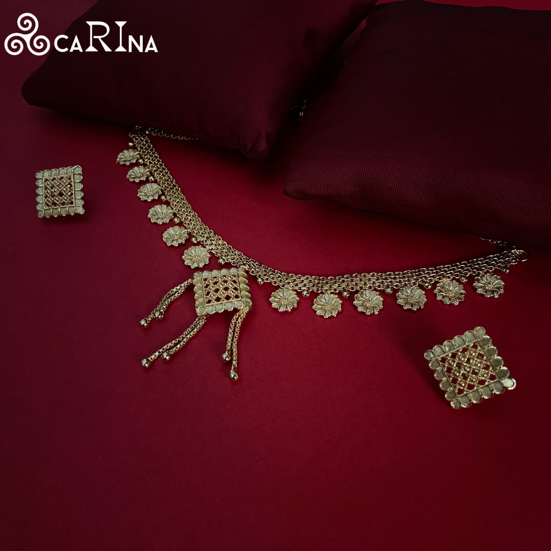 Golden Blossom Traditional Necklace & Earrings Set